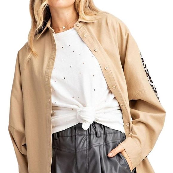 All On My Mind Leopard Taped Button Down Shirt - Picture 1 of 3